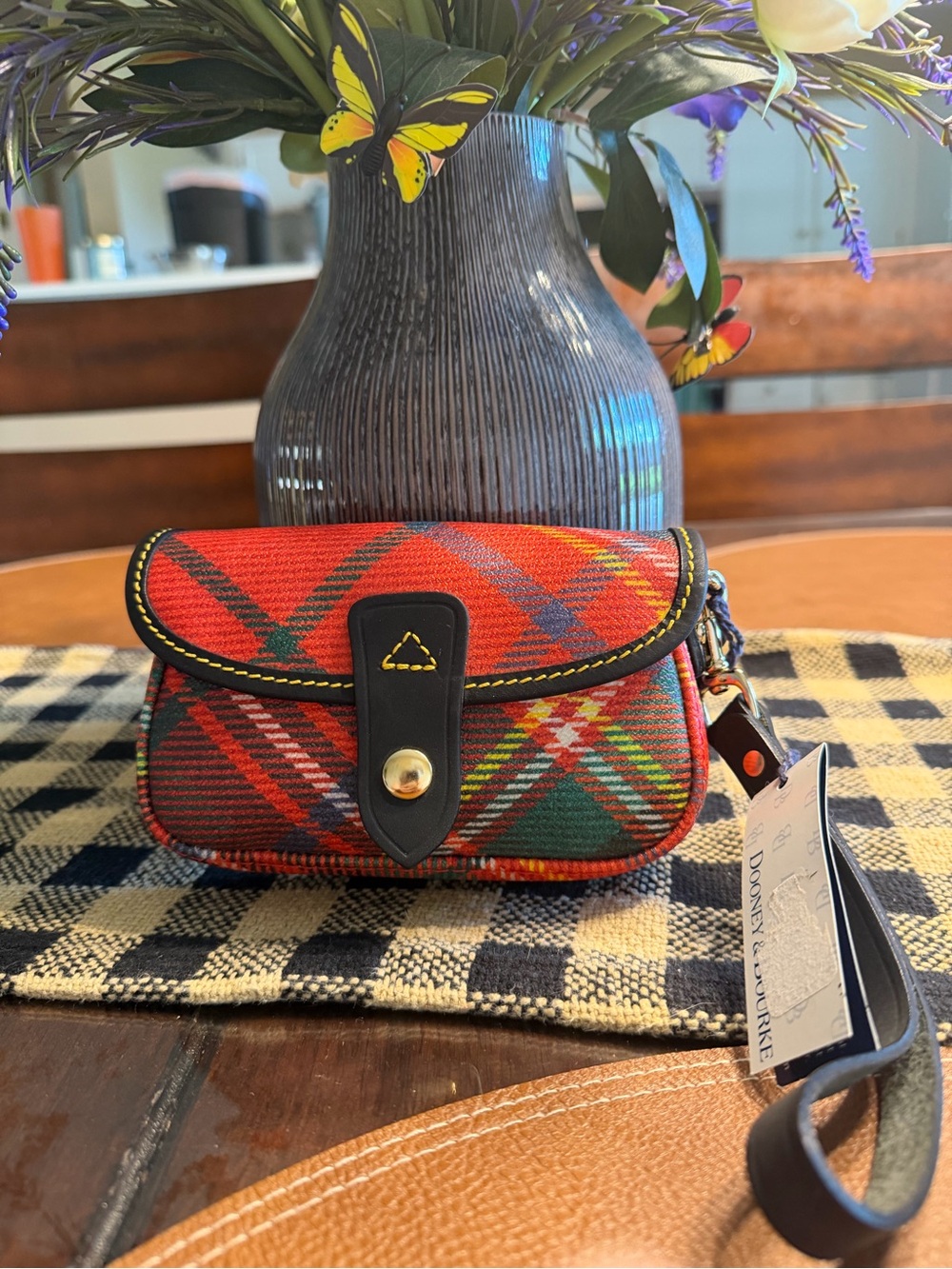 Dooney & Bourke Red Tartan Small Wristlet NWT